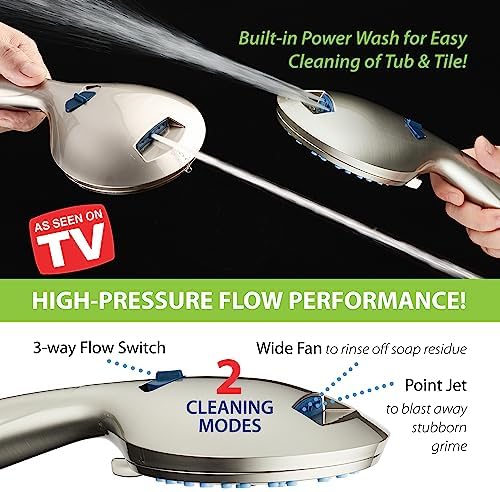 Hotel Spa AquaCare As-Seen-On-TV High Pressure 48-setting Rain & Handheld 3-way Shower Head Combo - Anti-clog Nozzles/Tub, Tile & Pet Power Wash/Extra Long 6 ft. Hose/Satin Nickel Finish - Image 9