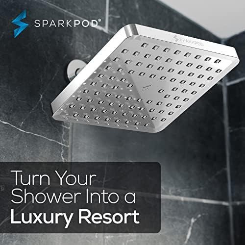 SparkPod Shower Head - High Pressure Rain - Premium Quality Luxury Design - 1-Min Install - Easy Clean Adjustable Replacement for Your Bathroom Shower Heads (Luxury Polished Chrome, 8 Inch Square) - Image 7
