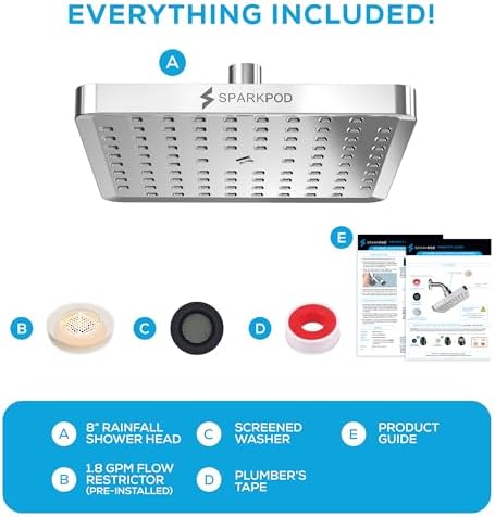 SparkPod Shower Head - High Pressure Rain - Premium Quality Luxury Design - 1-Min Install - Easy Clean Adjustable Replacement for Your Bathroom Shower Heads (Luxury Polished Chrome, 8 Inch Square) - Image 8