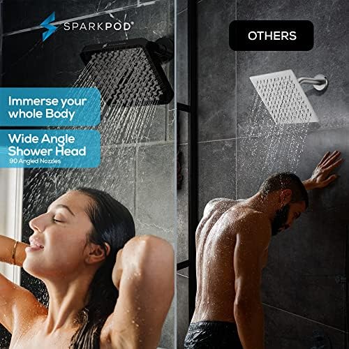SparkPod Shower Head - High Pressure Rain - Premium Quality Luxury Design - 1-Min Install - Easy Clean Adjustable Replacement for Your Bathroom Shower Heads (Midnight Black Matte, 8 Inch Square) - Image 2