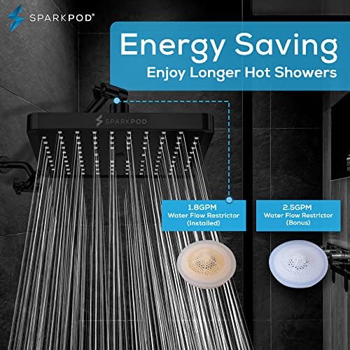 SparkPod Shower Head - High Pressure Rain - Premium Quality Luxury Design - 1-Min Install - Easy Clean Adjustable Replacement for Your Bathroom Shower Heads (Midnight Black Matte, 8 Inch Square) - Image 3