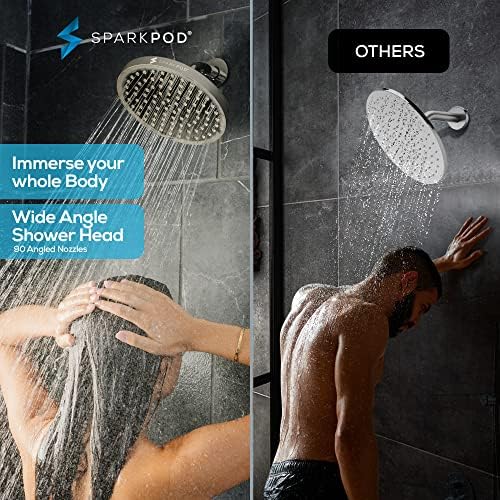 SparkPod Shower Head - High Pressure Rain - Premium Quality Luxury Design - 1-Min Install - Easy Clean Adjustable Replacement for Your Bathroom Shower Heads (Elegant Brushed Nickel, 8 Inch Round) - Image 2