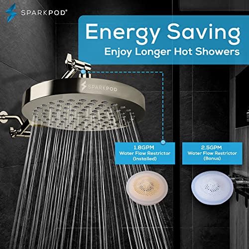 SparkPod Shower Head - High Pressure Rain - Premium Quality Luxury Design - 1-Min Install - Easy Clean Adjustable Replacement for Your Bathroom Shower Heads (Elegant Brushed Nickel, 8 Inch Round) - Image 3