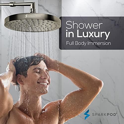 SparkPod Shower Head - High Pressure Rain - Premium Quality Luxury Design - 1-Min Install - Easy Clean Adjustable Replacement for Your Bathroom Shower Heads (Elegant Brushed Nickel, 8 Inch Round) - Image 4