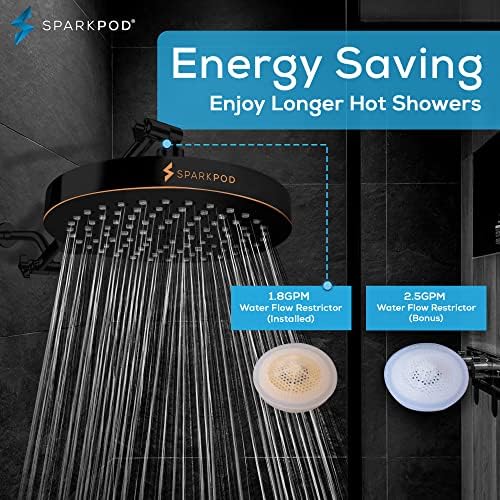 SparkPod Shower Head - High Pressure Rain - Premium Quality Luxury Design - 1-Min Install - Easy Clean Adjustable Replacement for Your Bathroom Shower Heads (Vintage Oil Rubbed Bronze, 8 Inch Round) - Image 3