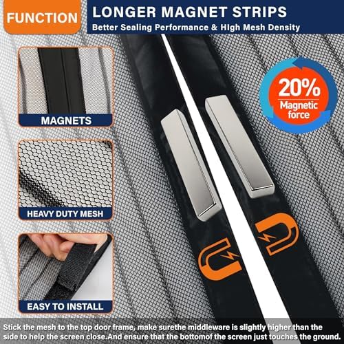 Magnetic Screen Door, Heavy Duty Door Screen Magnetic Closure Keep Bugs Out,Pet & Kid Friendly，Hands Free Door Screen Fit Door Size40 x 96 Inches ‎Black - Image 4