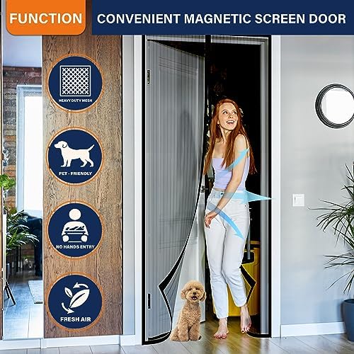 Magnetic Screen Door，Screen Door Mesh，Keep Bugs Out, Heavy-Duty Mesh Curtain,Pet and Kid Friendly, Works with Front Doors, Sliding Doors（39 x 82 Inches - Image 2
