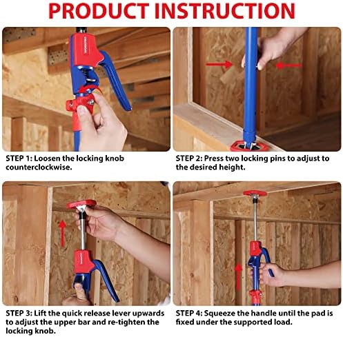 WORKPRO Cabinet Jack Support Pole, 54-114 Inches Steel Telescopic Quick Support Rod Adjustable 3rd Hand Support System with 154 lbs Capacity for Cabinet Jack, Drywall Jack& Cargo Bars, 2-Pack - Image 3