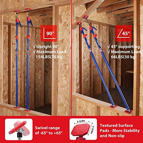 WORKPRO Cabinet Jack Support Pole, 54-114 Inches Steel Telescopic Quick Support Rod Adjustable 3rd Hand Support System with 154 lbs Capacity for Cabinet Jack, Drywall Jack& Cargo Bars, 2-Pack - Image 4