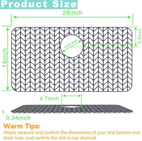 AWOKE Silicone Sink Protectors for Kitchen Sink, 26''x 14'' Folding Non-slip Sink Mat Grid, for Bottom of Farmhouse Stainless Steel Porcelain Sink with Rear Drain (Grey) - Image 4