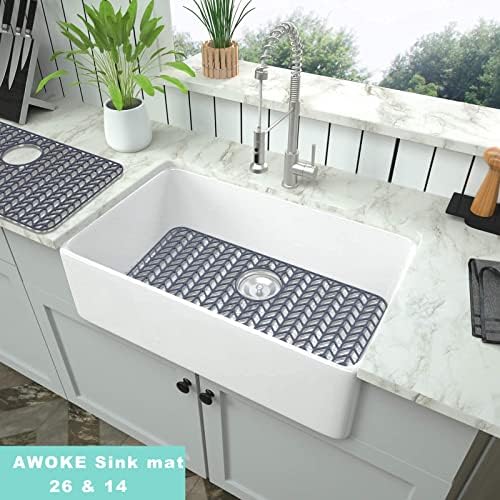 AWOKE Silicone Sink Protectors for Kitchen Sink, 26''x 14'' Folding Non-slip Sink Mat Grid, for Bottom of Farmhouse Stainless Steel Porcelain Sink with Rear Drain (Grey) - Image 6
