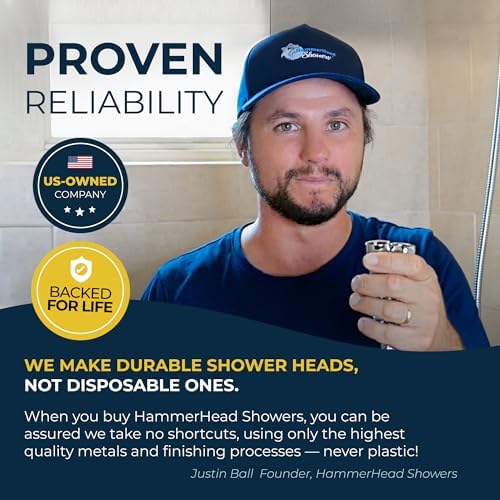 HammerHead Showers® ALL METAL 2 Inch High Pressure Shower Heads - CHROME – 2.5 GPM Shower Heads High Pressure - High Flow Shower Head with ADJUSTABLE SPRAY PATTERN - Fixed Shower Head - Image 9