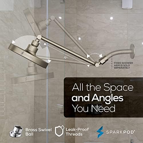 SparkPod Round Rain Shower Head with Extension Arm - Height Adjustable Shower Head with High Pressure Performance - Easy 1-Minute Installation (11" Arm Extension, Elegant Brushed Nickel) - Image 5