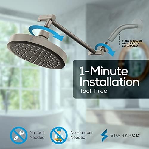 SparkPod Round Rain Shower Head with Extension Arm - Height Adjustable Shower Head with High Pressure Performance - Easy 1-Minute Installation (11" Arm Extension, Elegant Brushed Nickel) - Image 6