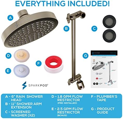 SparkPod Round Rain Shower Head with Extension Arm - Height Adjustable Shower Head with High Pressure Performance - Easy 1-Minute Installation (11" Arm Extension, Elegant Brushed Nickel) - Image 7