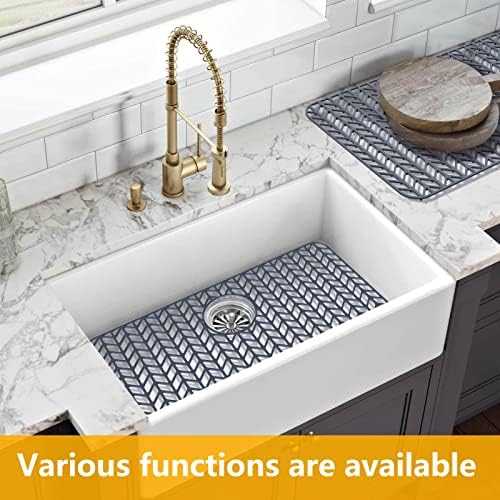 Sink Protectors for Kitchen Sink 16x12 & 18x12 & 19x13 & 24x12.5 & 26x14 & 28x14 & 29x15,Silicone Kitchen Sink mats Protector for Bottom of Farmhouse Sink(26"x14"Rear Drain Gray) - Image 3