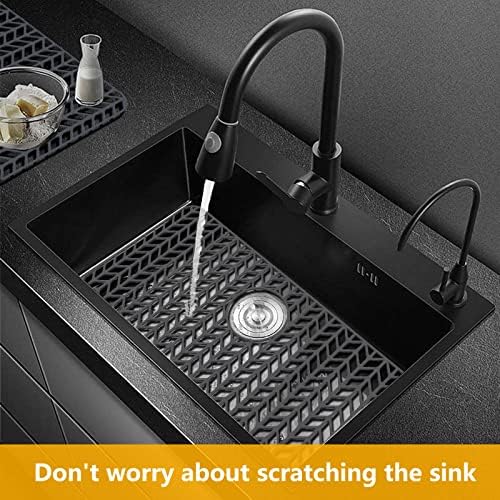 Sink Protectors for Kitchen Sink 16x12 & 18x12 & 19x13 & 24x12.5 & 26x14 & 28x14 & 29x15,Silicone Kitchen Sink mats Protector for Bottom of Farmhouse Sink(26"x14"Rear Drain Gray) - Image 6