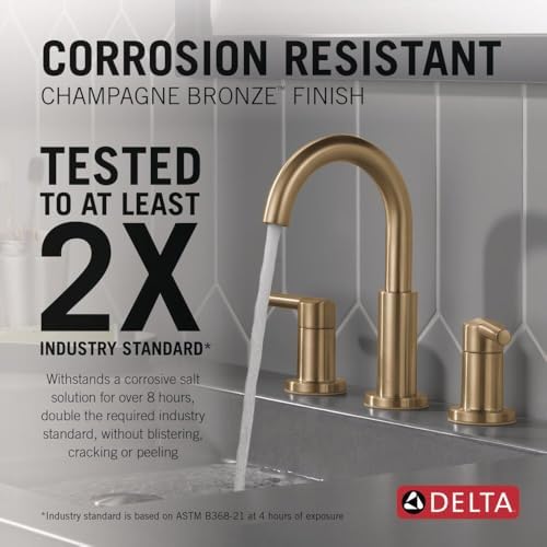 Delta Nicoli Brushed Gold Faucet 3 Hole, 8 Inch Widespread Bathroom Sink Faucet for Vanity, Push-Pop Drain Assembly, Champagne Bronze 35749LF-CZ - Image 2