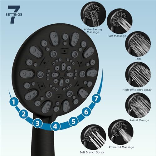 Hibbent All Metal Shower Head, 10'' High Pressure Rainfall Shower Head/Handheld Showerhead Combo with 12'' Adjustable Curved Shower Extension Arm, 7-Spray, 71'' Hose, Shower Holder, Oil Rubbed Bronze - Image 5