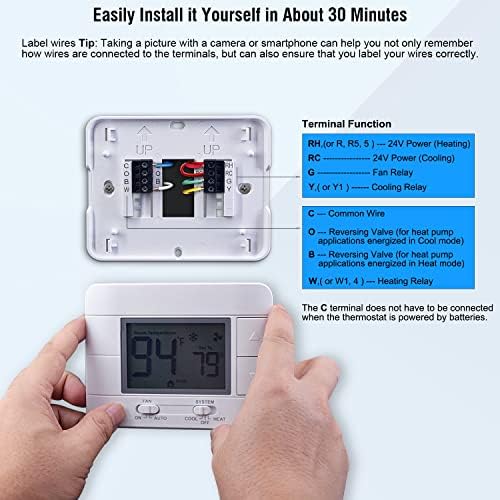 Upgraded Digital Non-Programmable Thermostat for Home 1 Heat/1 Cool Single Stage System, with Temperature & Humidity Monitor and Large Blue LCD Display - Image 5