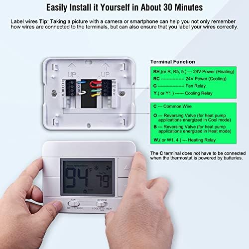 Upgraded Non Programmable Thermostats for Home 1 Heat/1 Cool Single Stage System, with Temperature & Humidity Monitor and Large Green LCD - Image 6