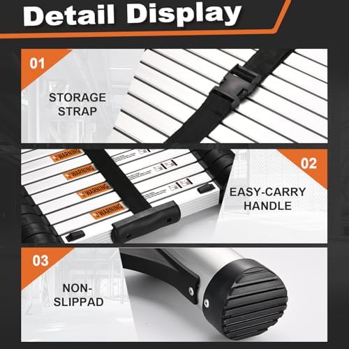 Soctone Telescoping Ladder, 12.5 FT Aluminum Button Retraction Extension Ladder with 2 Triangle Stabilizers, Multi-Purpose Ladder with Slow Down Design, 330lbs Max Capacity for House Daily Life - Image 5