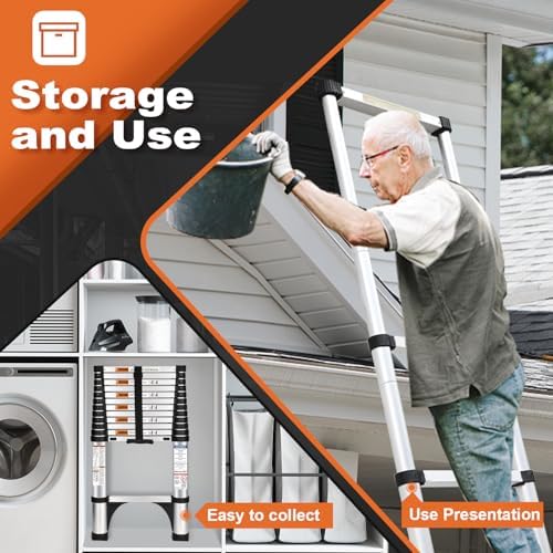 Soctone Telescoping Ladder, 12.5 FT Aluminum Button Retraction Extension Ladder with 2 Triangle Stabilizers, Multi-Purpose Ladder with Slow Down Design, 330lbs Max Capacity for House Daily Life - Image 7