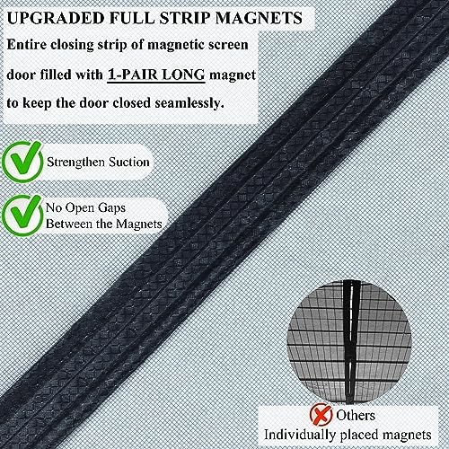 Magnetic Screen Door Upgraded-Model Full Strip Magnets 74x81 Inch,Fiberglass Heavy Duty Mesh Sliding Screen Door,Full Frame Seal Retractable French Door Screen Magnetic Closure for Patio Sliding Door - Image 3
