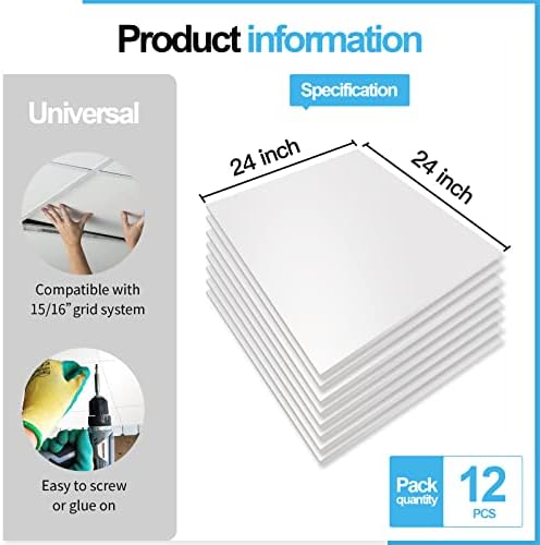 Art3d 12-Pack Smooth Drop Ceiling Tile 2ft x 2ft - Fire-Rated, Waterproof, Reusable - Preimum PVC, No Sag and Breakage - Cover 48 Sq. Ft, White - Image 4