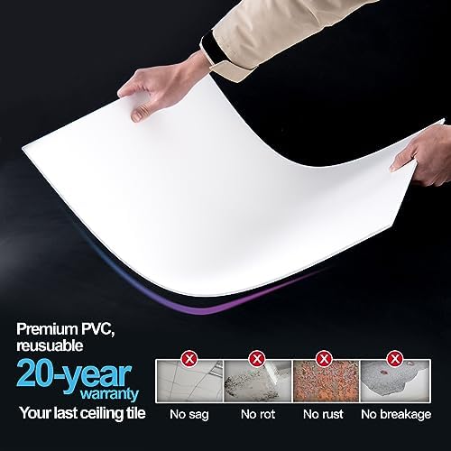 Art3d 10-Pack Smooth Drop Ceiling Tile 2ft x 4ft - Fire-Rated, Waterproof, Reusable - Premium PVC, No Sag and Breakage - Cover 80 Sq. Ft, White - Image 5
