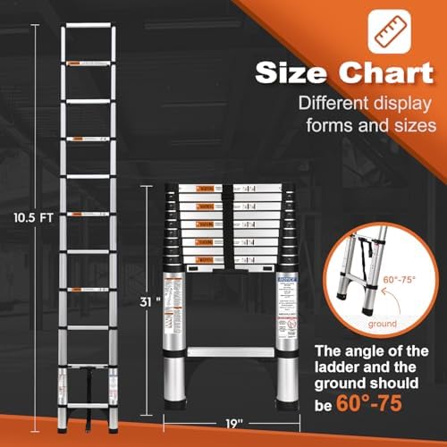 Soctone Telescoping Ladder, 10.5 FT Button Retraction Aluminum Extension Ladder with 2 Triangle Stabilizers, Multi-Purpose Ladder with Slow Down Design, 330lbs Max Capacity for House Daily Life - Image 6