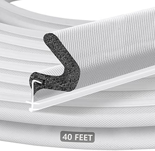 Kerf Weather Stripping Door Seal for Large Gap and Easy Installation (40 Feet, White)