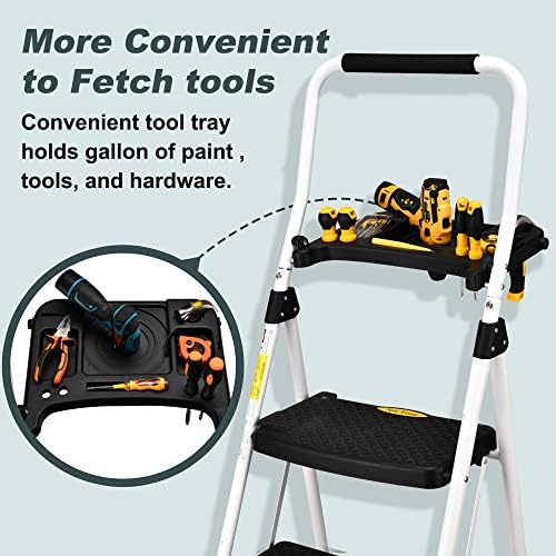 SocTone 4 Step Ladder, Folding Step Stool with Tool Platform, Sturdy& Portable Steel Ladder for Adults, 330LBS Capacity Ladder for Home Kitchen Pantry Office. - Image 3