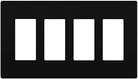 LIDER Matte Finish Quadruple Decorator Switch Cover, Screwless Wall Plate, Mid-Size 4-Gang 4.88" x 8.58", Polycarbonate Thermoplastic, UL Listed, LSWP-34M-BK, Black