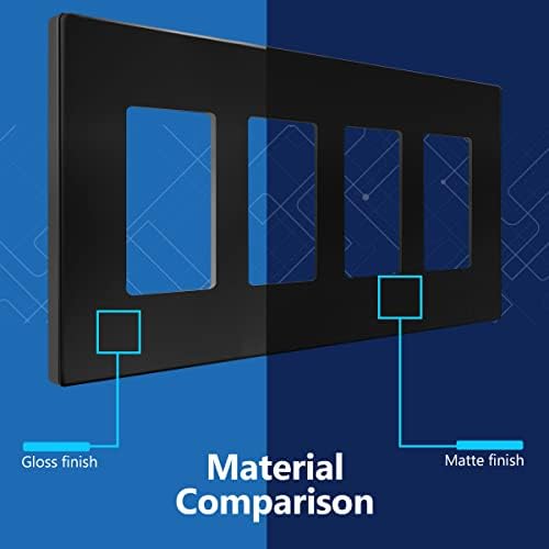 LIDER Matte Finish Quadruple Decorator Switch Cover, Screwless Wall Plate, Mid-Size 4-Gang 4.88" x 8.58", Polycarbonate Thermoplastic, UL Listed, LSWP-34M-BK, Black - Image 4