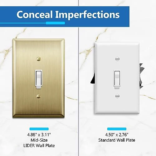 LIDER Toggle Light Switch Metal Wall Plate, Stainless Steel Switch Cover, Corrosion Resistant, Mid-Size 1-Gang 4.88" x 3.11", 201 Stainless Steel, LMWP-11M-BB, Brushed Brass - Image 3