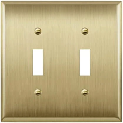 LIDER Toggle Light Switch Metal Wall Plate, Stainless Steel Switch Cover, Corrosion Resistant, Mid-Size 2-Gang 4.88" x 4.92", 201 Stainless Steel, LMWP-12M-BB, Brushed Brass