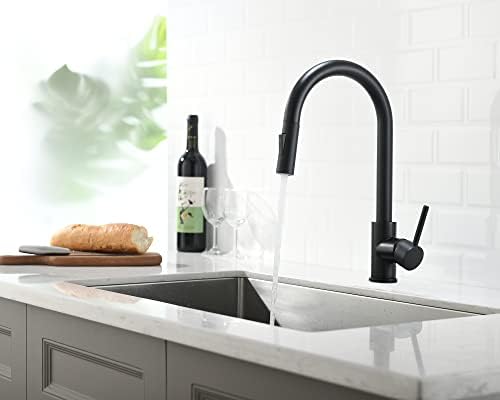 Havin Black Kitchen Faucet with Pull Down Sprayer, High Arc Stainless Steel Material, with cUPC Ceramic Cartridge,Without Deck Plate,Fit for 1 Kitchen or Laundry or Bar Sink Faucet,Matte Black - Image 8