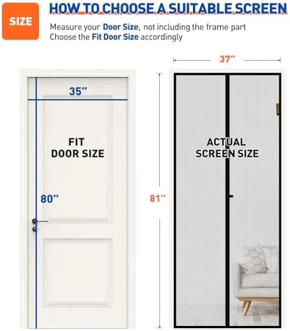 MAGZO Magnetic Screen Door Fit Door Size 35 x 80 Inch, Screen Size 37" x 81" Strong Magnets Door Mesh, Reinforced Fiberglass Net for Net for Patio and Front Entrances, Gray - Image 2