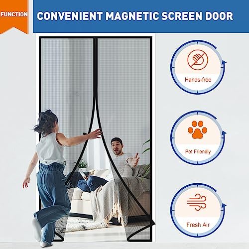 MAGZO Magnetic Screen Door Fit Door Size 72 x 82 Inch, Screen Size 74" x 83" Strong Magnet French Style Mesh, Heavy Duty Fiberglass Mesh with Hook & Loop for Sliding Entrance, Gray - Image 6