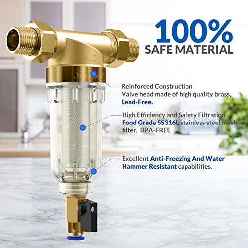 SimPure 100/500 Micron Spin Down Sediment Filter, Reusable Whole House Sediment Water Filter, Pre-Filtration System for City/Well Water, 1" MNPT + 3/4" FNPT + 3/4" MNPT, BPA Free - Image 4
