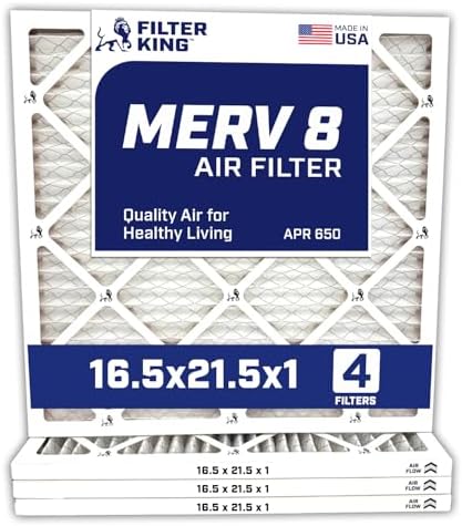 Filter King 16.5x21.5x1 Air Filter | 4-PACK | MERV 8 HVAC Pleated A/C Furnace Filters | MADE IN USA | Actual Size:: 16.5 x 21.5 x .75"