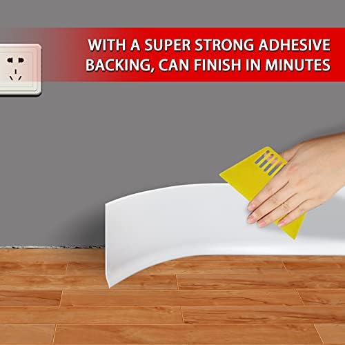 FONUNO Vinyl Wall Base Baseboard Molding Trim 4" Flexible Self Adhesive Rubber Wall Base Moulding Trim Peel and Stick Design, 4 Inch x 40 Feet, White - Image 4
