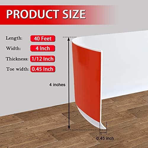 FONUNO Vinyl Wall Base Baseboard Molding Trim 4" Flexible Self Adhesive Rubber Wall Base Moulding Trim Peel and Stick Design, 4 Inch x 40 Feet, White - Image 6