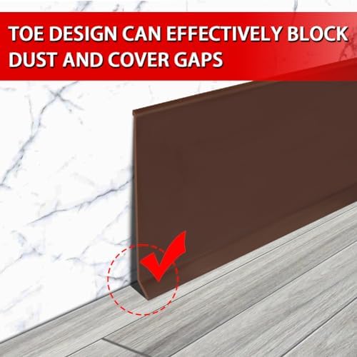 Vinyl Wall Base Baseboard Molding Trim 4" Flexible Self Adhesive Rubber Wall Base Moulding Trim Peel and Stick Design, 4 Inch x 20 Feet, Brown - Image 3