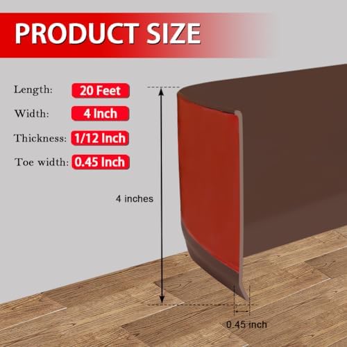 Vinyl Wall Base Baseboard Molding Trim 4" Flexible Self Adhesive Rubber Wall Base Moulding Trim Peel and Stick Design, 4 Inch x 20 Feet, Brown - Image 6