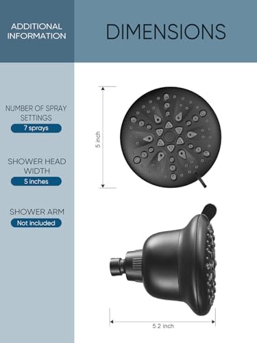 Cobbe Filtered Shower Head, 7 Modes High Pressure Shower Heads - 16 Stage Shower Head Filter for Hard Water for Remove Chlorine and Harmful Substances (Midnight Black Matte, 5 Inch Round) - Image 7
