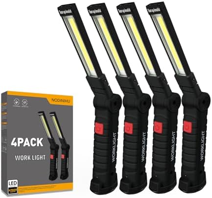 Working Light Portable, Rechargeable Work Lights with Magnetic Base Hanging Hook,360° Rotate 5 Modes,COB LED 800 Lumens Foldable Inspection Light for Car Repair, Grill and Outdoor Use(4pack)
