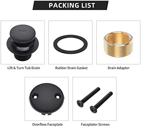 Matte Black Bath Tub Drain and Overflow Kit, Universal All Metal Tip-Toe Bathtub Drain Replacement Kit with Fine/Coarse Thread - Image 5