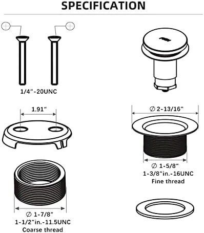 Matte Black Bath Tub Drain and Overflow Kit, Universal All Metal Tip-Toe Bathtub Drain Replacement Kit with Fine/Coarse Thread - Image 6